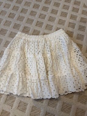 Zara White Eyelet Tiered Mini Skirt